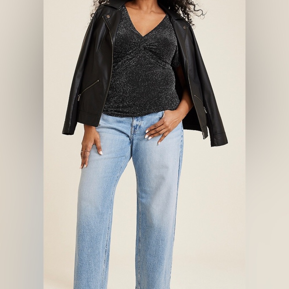 Maurices Shimmer Metallic Black Twist Front Blouse- Plus Size 2X -